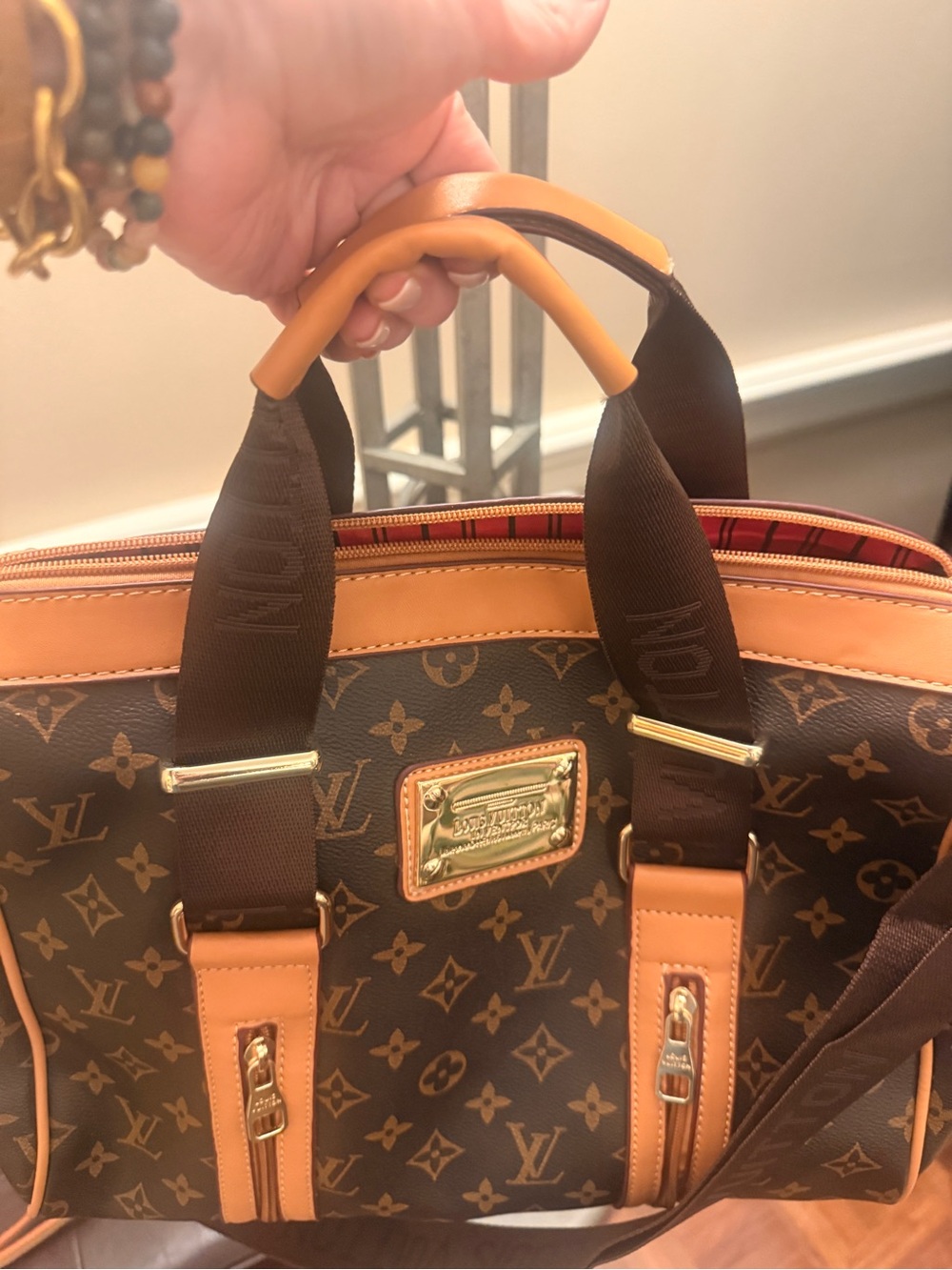Source Unknown Brown Monogram Briefcase with Tan Trim